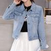 Mulheres tops curtos turn down collar roupas estilo hong kong luz azul jeans jaquetas outono inverno moda denim jaquetas 29273