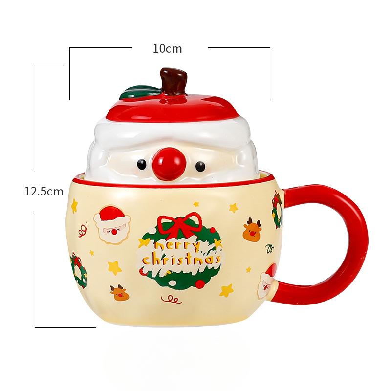Neues Produkt mit Deckel Weihnachtsapfel Keramiktasse Hochwertiges Set Becher Souvenir Cartoon Niedlich Handbecher Geschenk