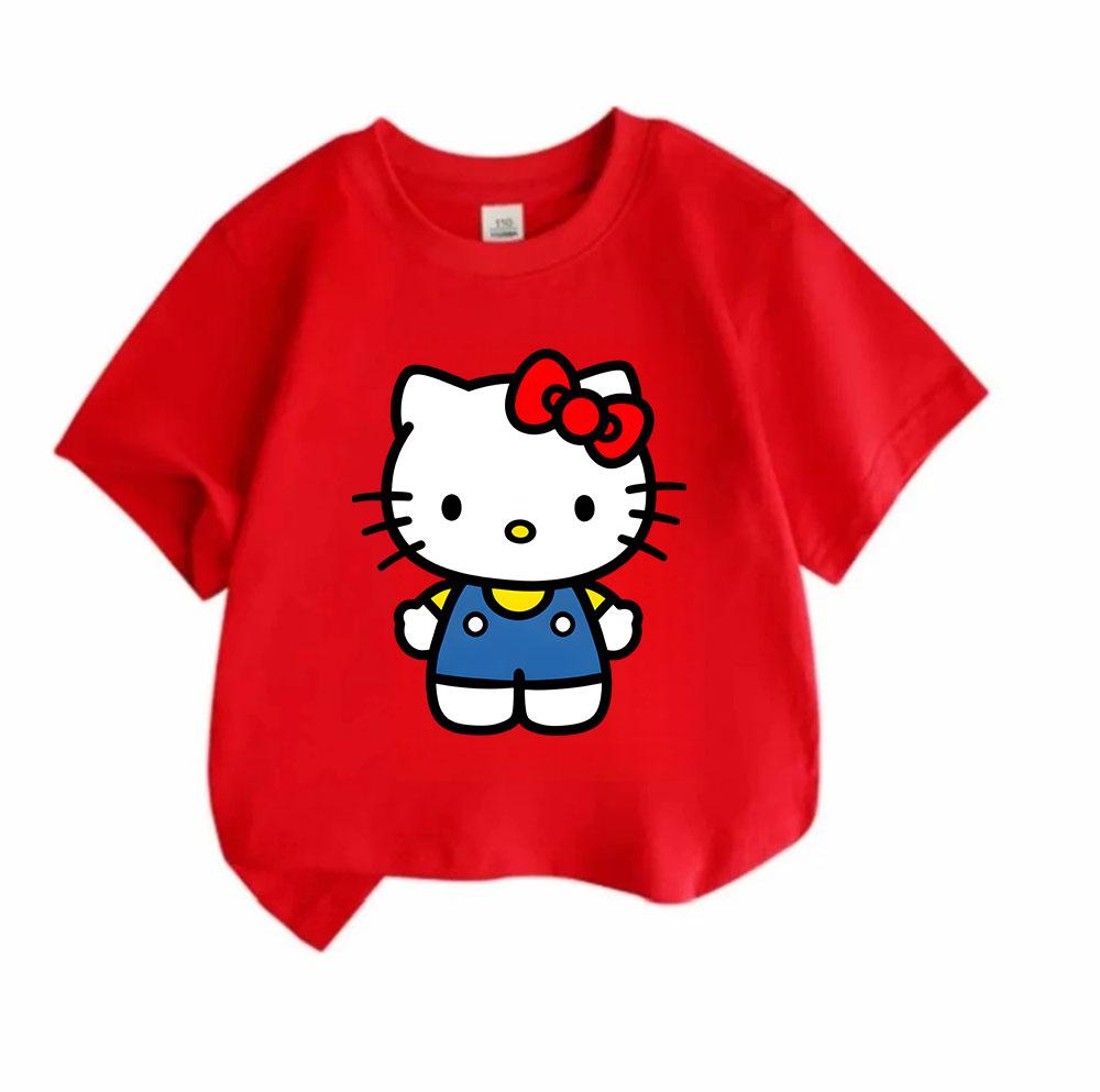 Cute Cartoon Character Print Kids T-Shirt, 100% Cotton Soft Breathable Crew Neck Short Sleeve Casual Tee for Boys Girls, Comfortable Daily Wear Summer
