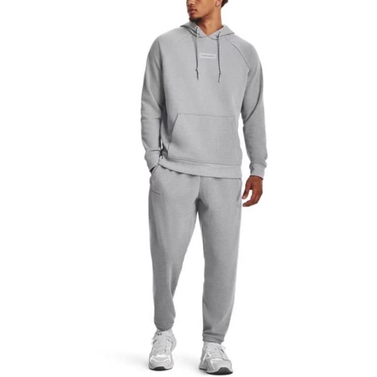 Under Armour Solid Color Cotton Knit Hooded Training Sweatshirt Men Sweatshirt Gray 1379684-011