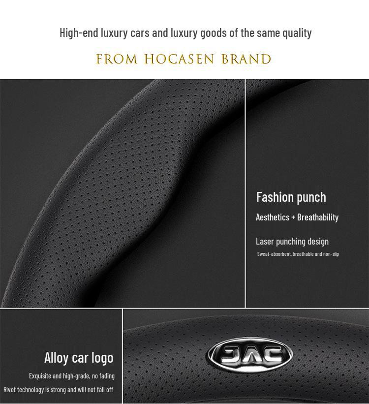Genuine Leather Steering Wheel Cover for JAC Refine A60S3/Heyue A13, Ultra-Thin Design