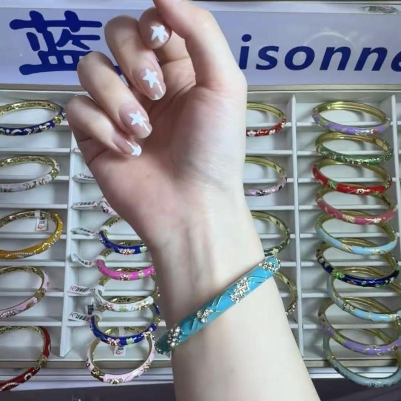 Handmade Enamel Cloisonne Bracelet Traditional Chinese Peony Filigree Retro Boho Jewelry for Women Holiday Gift