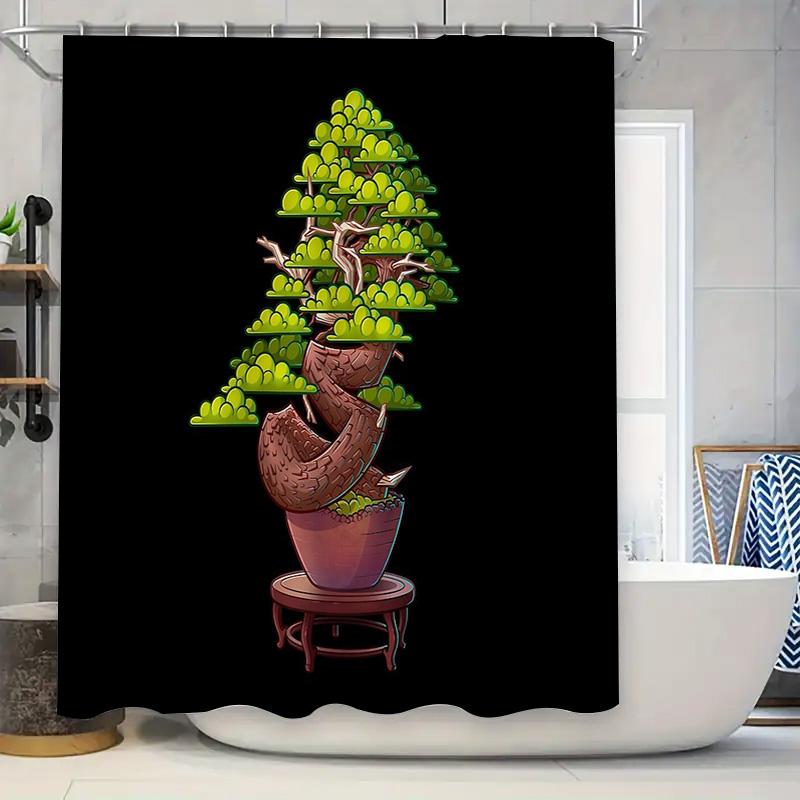 

Botanical Shower Curtain Forest Tree Nature Greenery Plant Leaf Pattern Bathroom Decor Artistic Home Textile Washable Fabric W60H190(CM)-1 Pcs