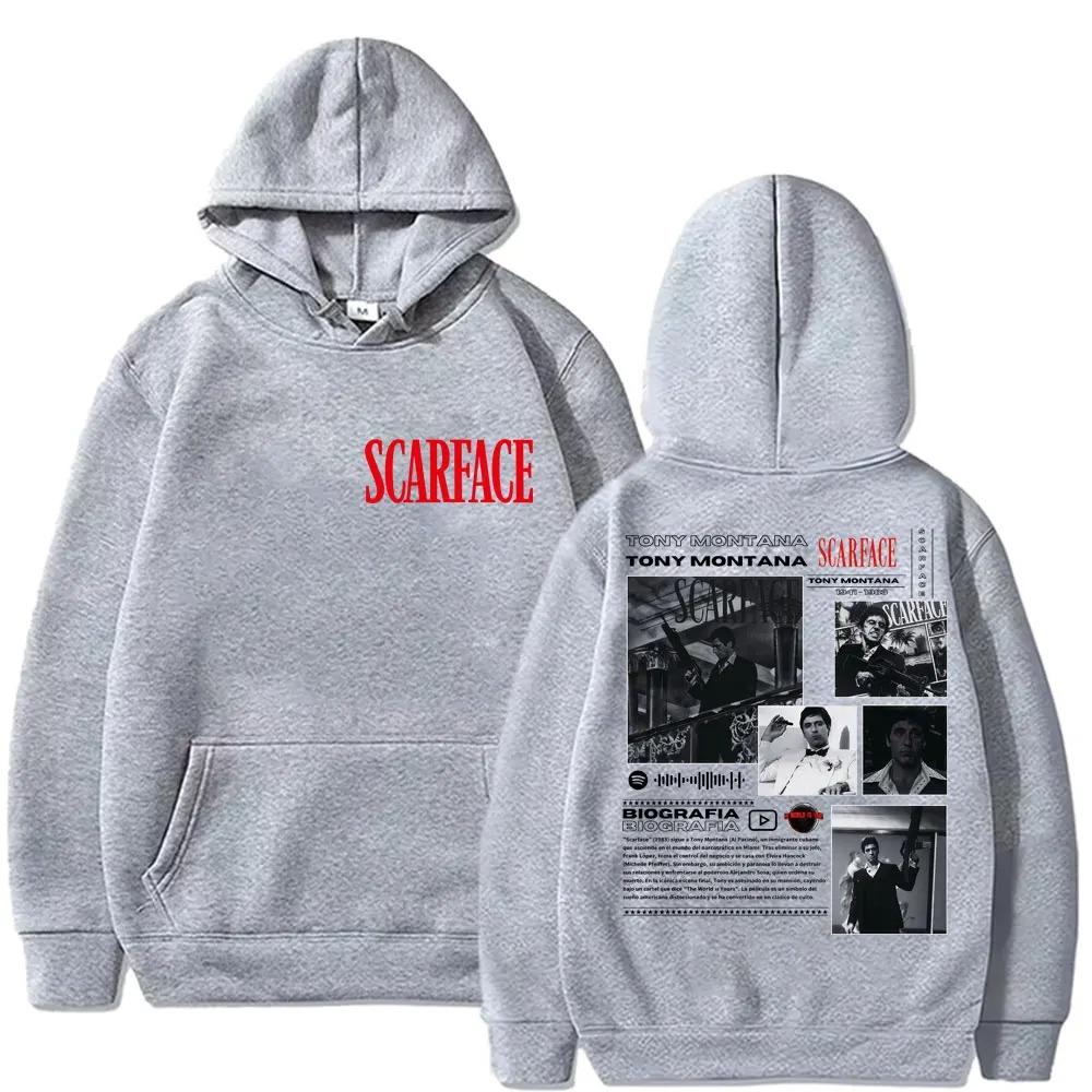Felpa con Cappuccio Grafica Scarface Film Gangster Stampata Tony Montana Pacino Moda Trendy Cotone Puro Oversize