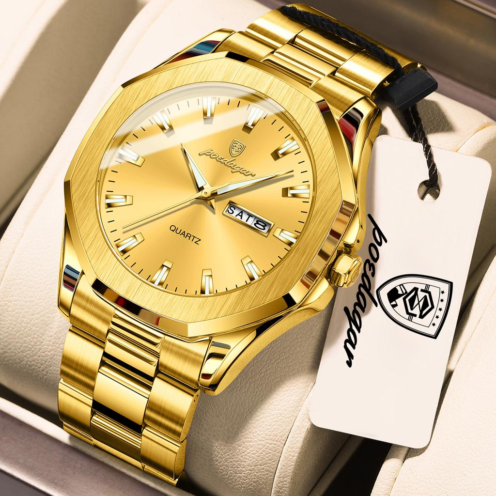 POEDAGAR Luxury Men Wristwatch Waterproof Luminous Week Date Casual Clock Stainless Steel Quartz Fashion Watches Reloj
