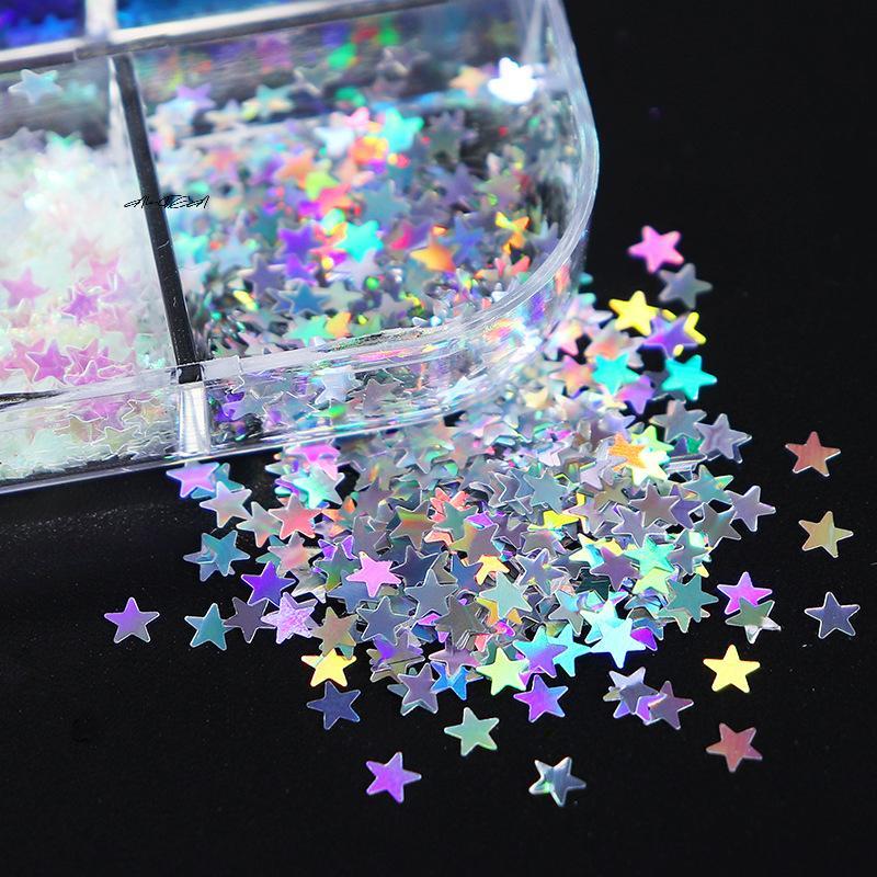 1Box Colorful Nail Charms Laser Star Sequins Mix 3D Thin Sheet for Gel Manicure DIY Nail Art Decoration
