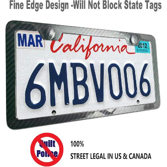 Carbon Fiber License Plate Frame- 100% Handcrafted Real Carbon Fiber Cloth Wrapped Holder, Slim Black Stainless Steel Car Tag Cover With Screws Caps,