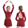 Girl's Rhinestones Long Sleeve Figure Ice Roller Skating Leotard Dress Ballet Dance Dress Performance Costume