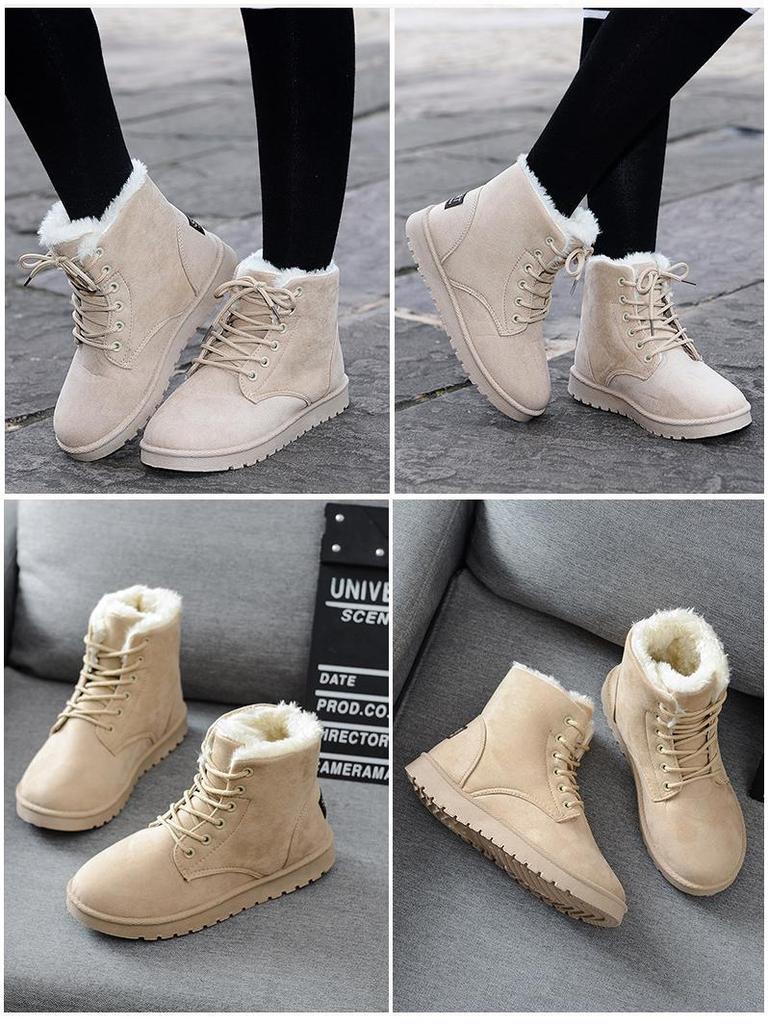 2024 Women's Winter Round Toe Lace-Up Flat Snow Boots with Velvet Lining