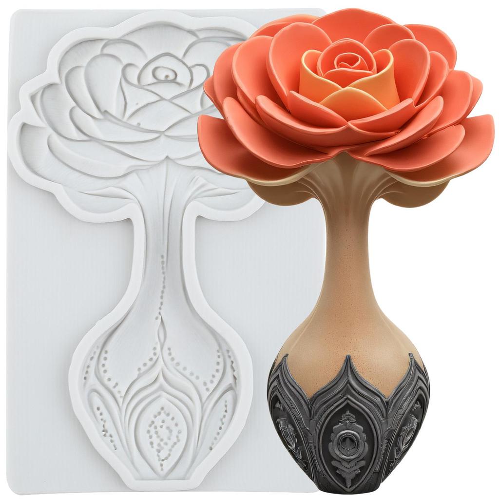 Flower Vase Silicone Molds Lotus Rose Daisy Flower Fondant Mold Relief Flower Mold Cake Decorating Tools Cupcake Topper Candy Chocolate Gumpaste Mold