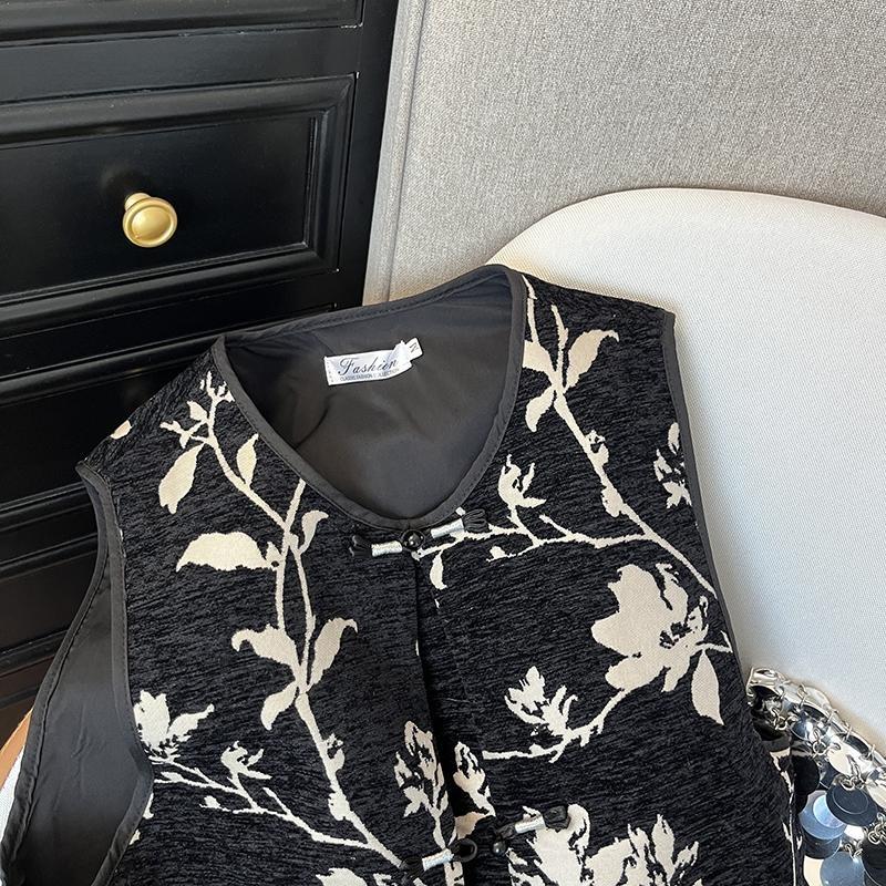 Retro Vest Women's High-end Luxury Round Neck Chic Extravagant Improved Vest