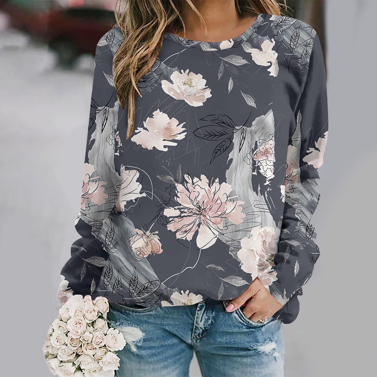 

Осень и зима новая мода круглый вырез длинный рукав с принтом элегантный повседневный свободный худи XL