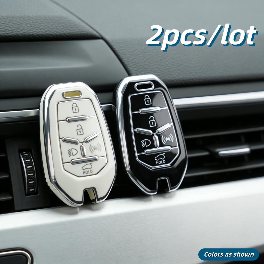 2pcs Car Key Case Covers For Ssangyong Rexton Y400 Y450 G4 2021 2022, only fit for the car key shown in the image.