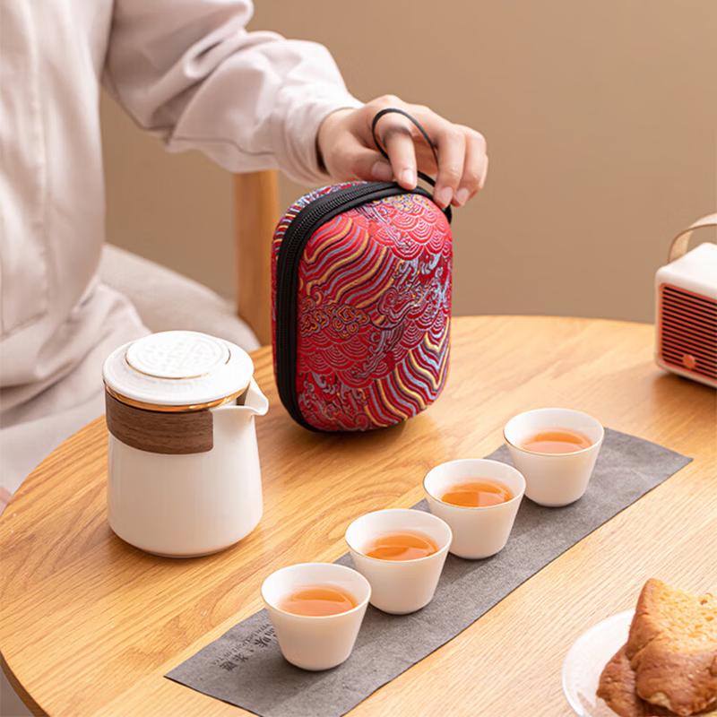 SUSHI CERAMICS Gold-Painted Jade Porcelain Travel Tea Set