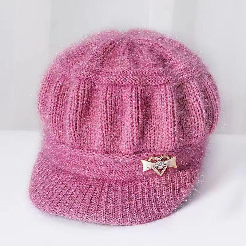 Warm Knit Beanie for Women Autumn Winter Fleece Lined Earflap Hat Soft Skull Cap for Elderly Ladies Foldable Pullover Hat