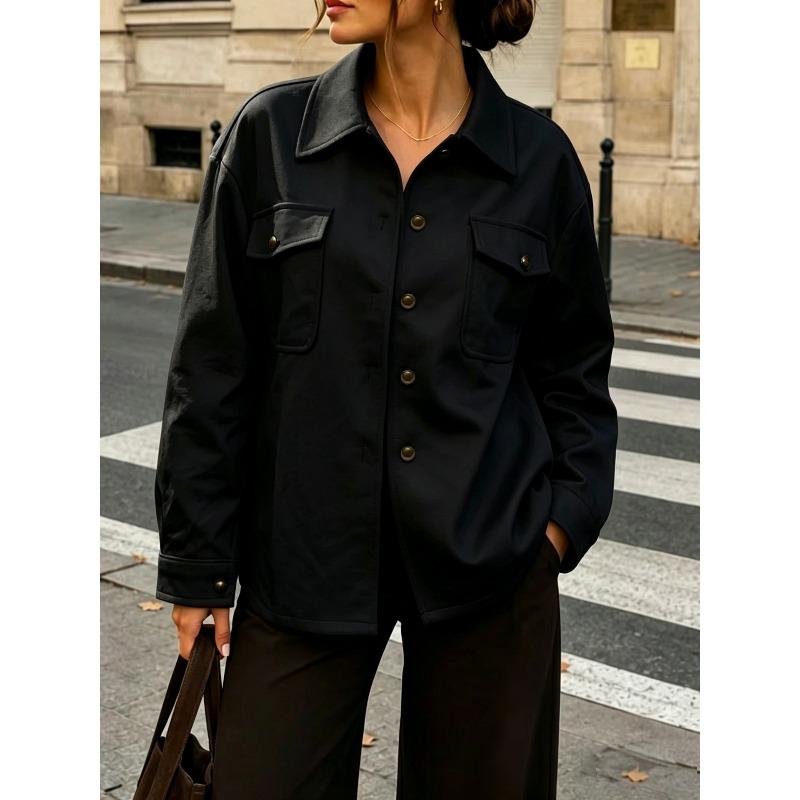 TIFICY Women's Fashion Casual Solid Color Print Fall Winter Long Sleeve POLO Neck Jackets & Coats