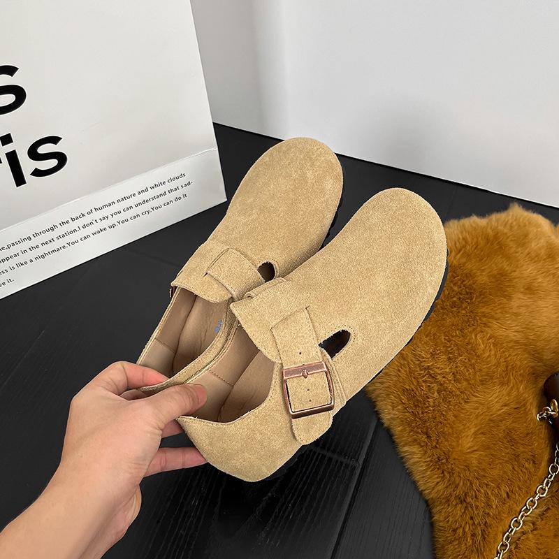 Frosted Soft Leather Single Shoes Women's Flat Bottom New Retro Literature and Art Students with Big Head and Velvet On One Foot