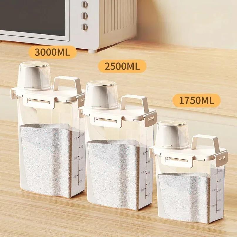 Airtight Laundry Liquid Storage Jar Portable Washing Powder Dispenser with Measuring Cup for Convenient and Efficient Laundry