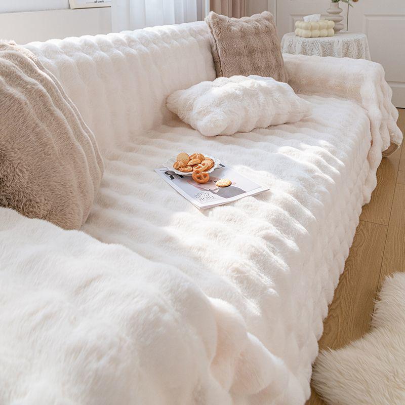Thickened Silky Rabbit Fur Sofa Cover & Cushion Blanket