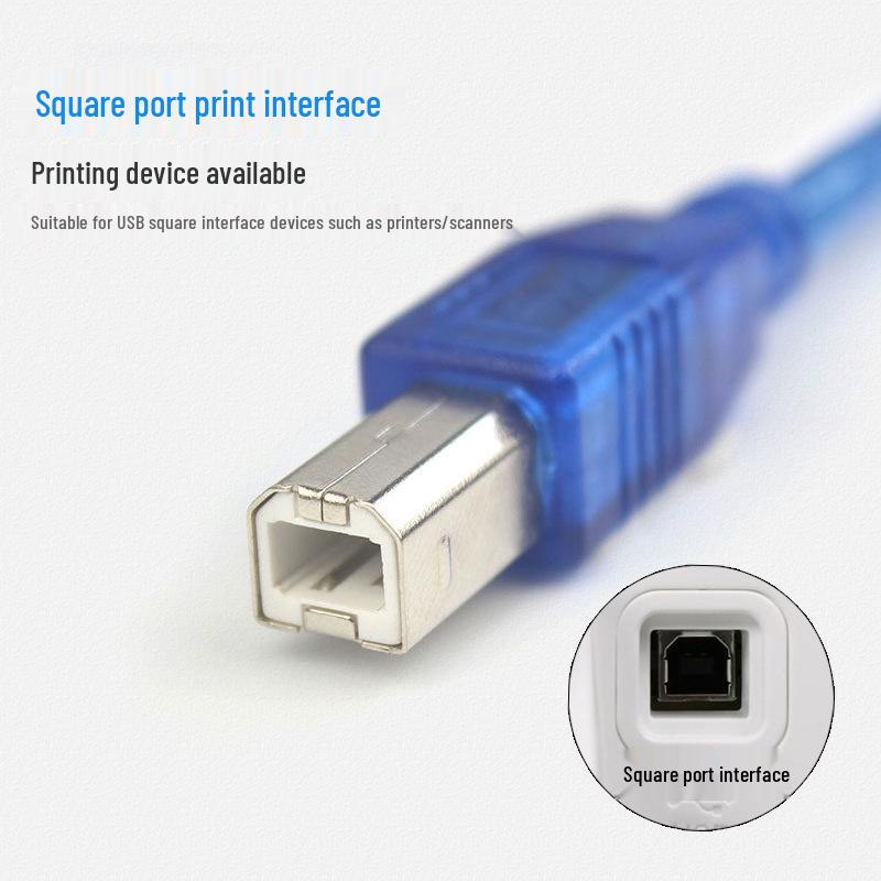 Transparent Blue USB 2.0 Printer Cable with Square Port