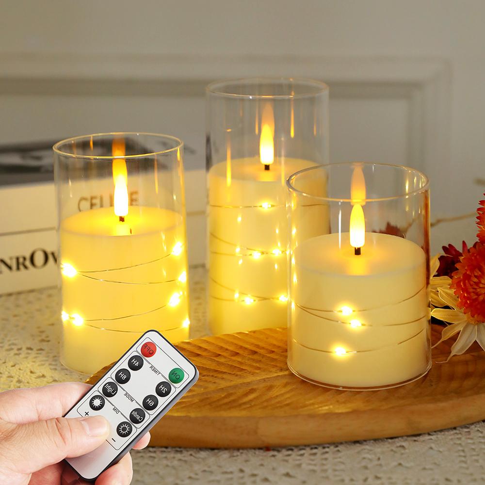 LED Flameless Tea Lights Remote Fake Pillar Electronic Candles Lights For Mother's Day Gift Home Party Terrace Wedding Decor