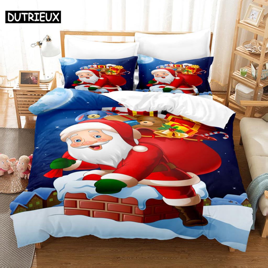 Red Christmas Duvet Cover Set King Queen Size for Single Double Bed Linens Quilt Comforter Pillow Case 3D Full Twin 3PCS 2PCS