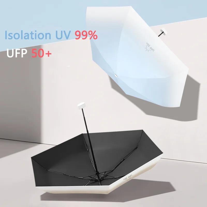 Mini Parapluie Pliant Résistant Au Soleil Pour Homme Et Femme, Protection Solaire UV, Vinyle, Petit, Ensoleillé, Pluie, Poche