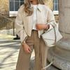 Jaqueta Camisa Oversized Bege Feminina Blazer Cropped Casual Solto