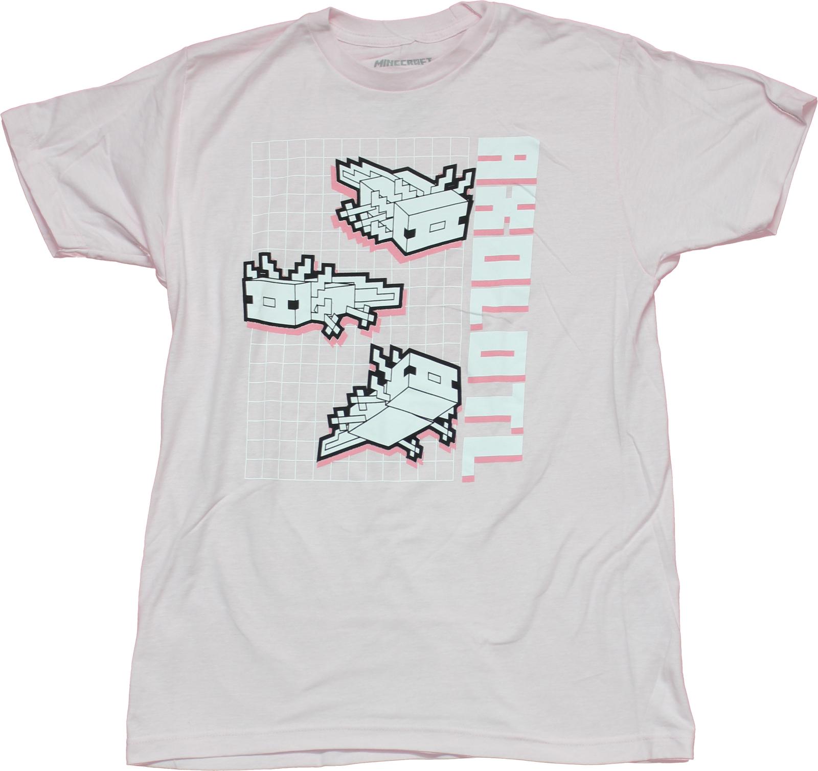 Minecraft New Adult T-Shirt Axolotl White Grid Images XL