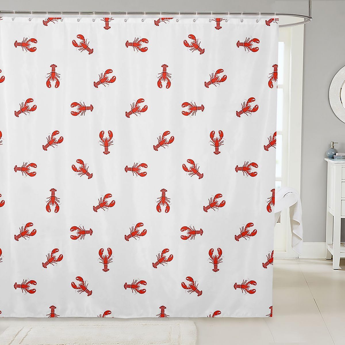 

Red Lobster Print Waterproof Shower Curtain 180x180cm - Nautical Seafood Theme Bath Curtain for Kids & Coastal Decor 90x180cm35x71in