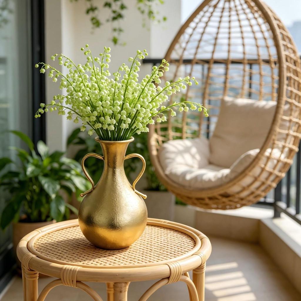 Vase Décoratif en Fer Doré Ampoulé Texturé avec Poignées Latérales Élégant pour
