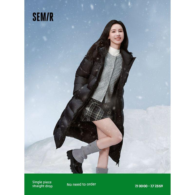 

[Same Style with Mall] Senma down Jacket Female Long Slit Black Loose 2024 New Arrival Winter Waterproof down Jacket Black 90001-gray goose down 155/80A/S