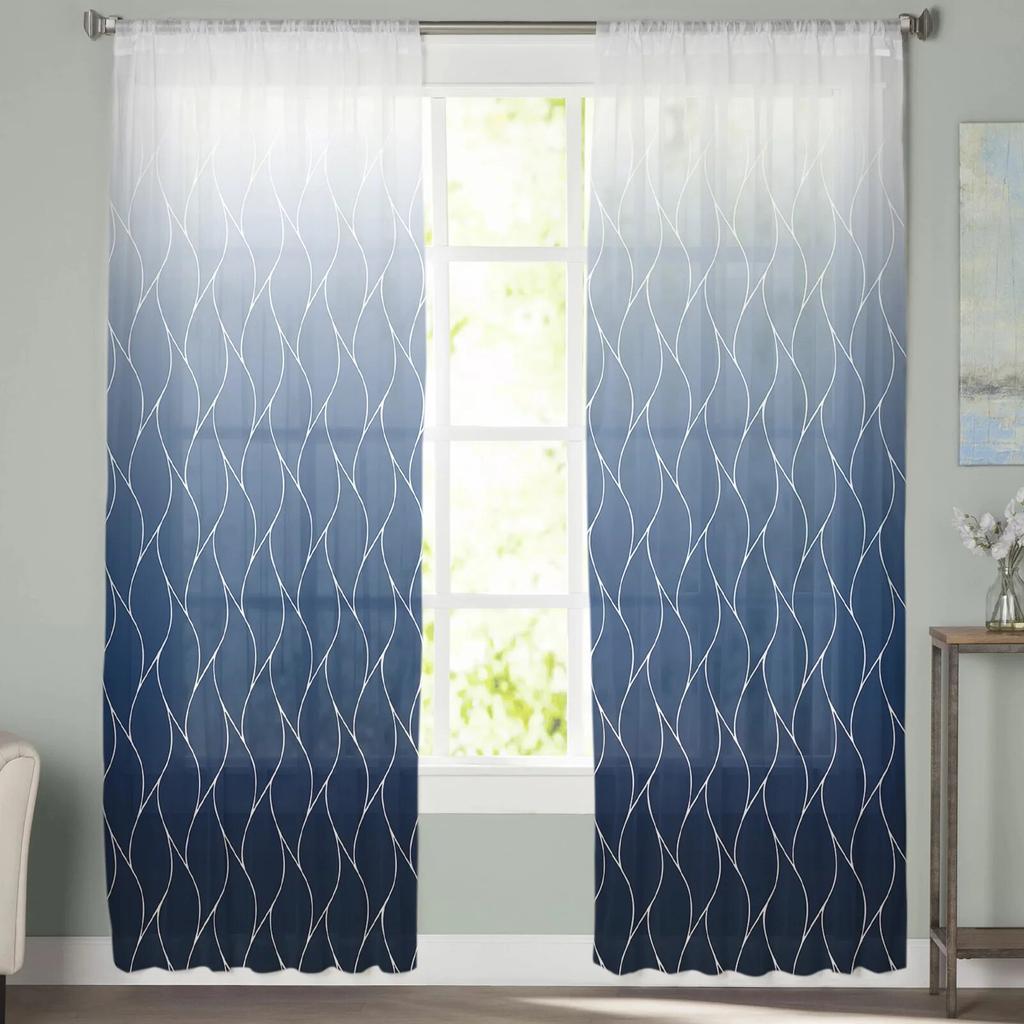 Marokko Tekstur Marineblå Voile Skjære Gardiner For Stuevindu Chiffon Tyllgardin Kjøkken Soverom Draperier Hjemmeinnredning