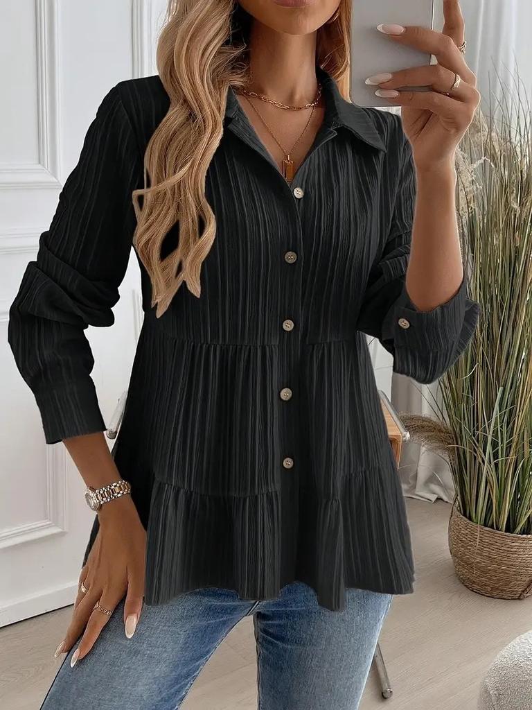 Women Solid Color Fashionable Comfortable Casual Long Sleeve Shirt