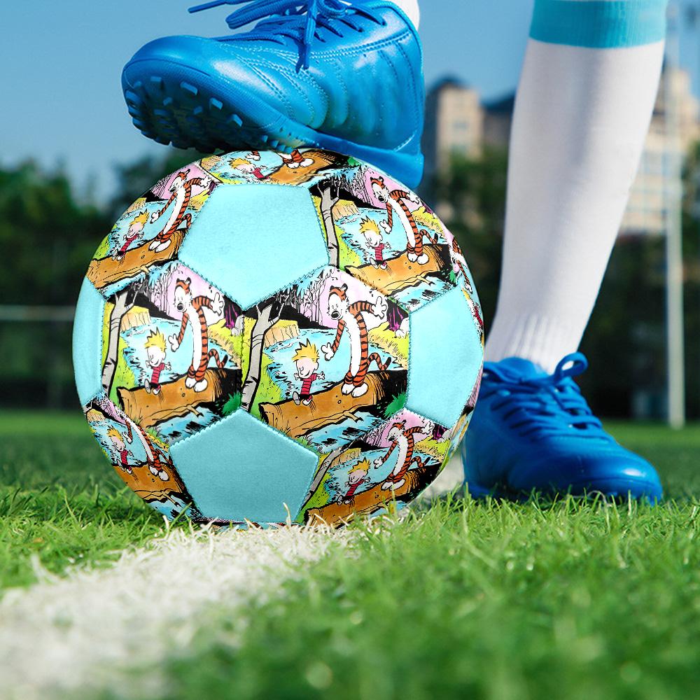 Calvin and Hobbes Indoor Soccer Ball Colorful All Ages Size 5 Machine Stitched PVC Competition Ready Durable High-Bounce