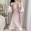 Internet celebrity live female summer new nightgown two-piece ice silk nightgown sexy imitation silk pajamas thin with chest pad