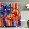 Hand-Painted Shower Curtain With Floral Design Premium Water Repellent Fabric For Bathroom Decoration In Multicolored Orange Blu