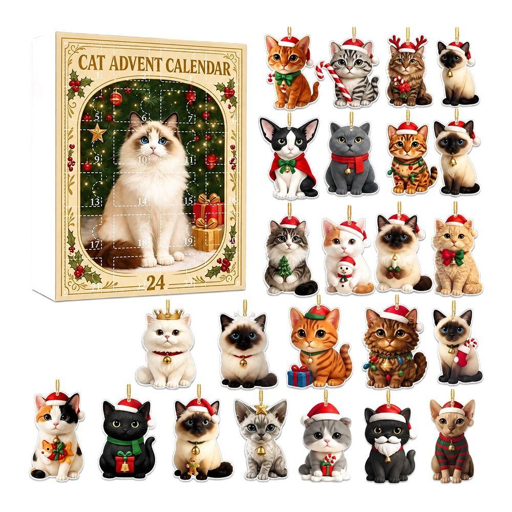 24 Boxes Christmas Countdown Calendar Cute Cat Advent Calendar Countdown Gift Cat Ornaments Women
