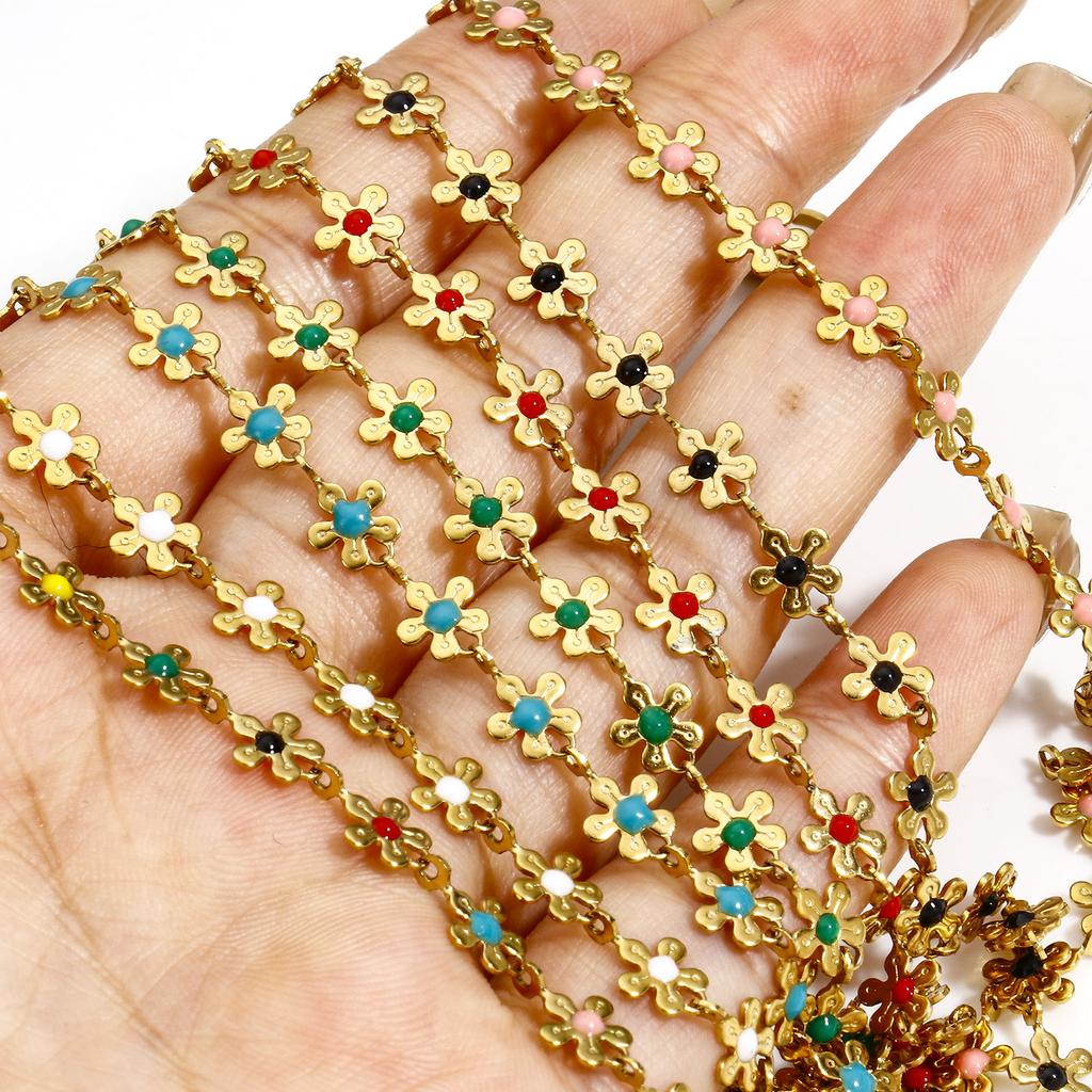 1 Piece Colorful Enamel Flower Anklet For Women Stainless Steel Chain Anklet Bracelet Summer Beach Foot Leg Jewelry Gift 25cm