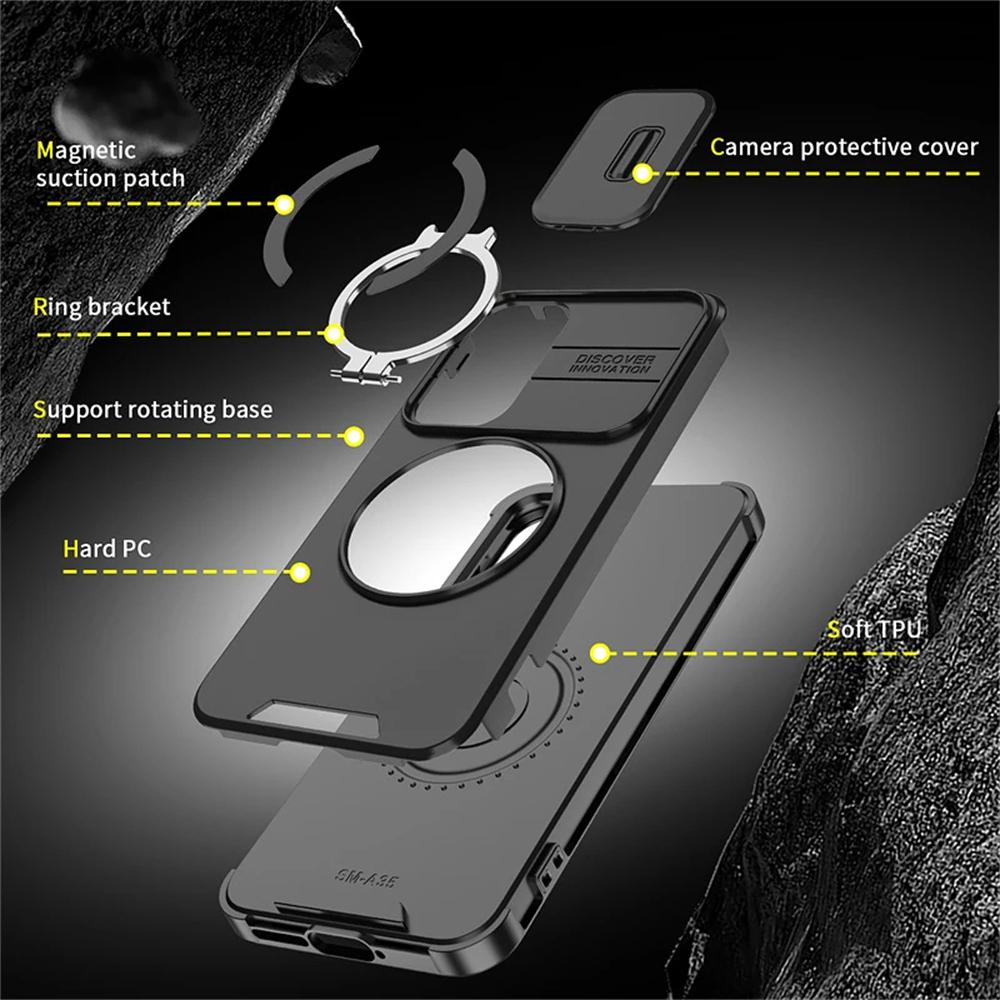 Magnetic Ring Stand Armor Phone Cases For Samsung Galaxy A56 A36 A16 A55 A35 A15 A54 A14 5G Case Slide Camera Protection Cover