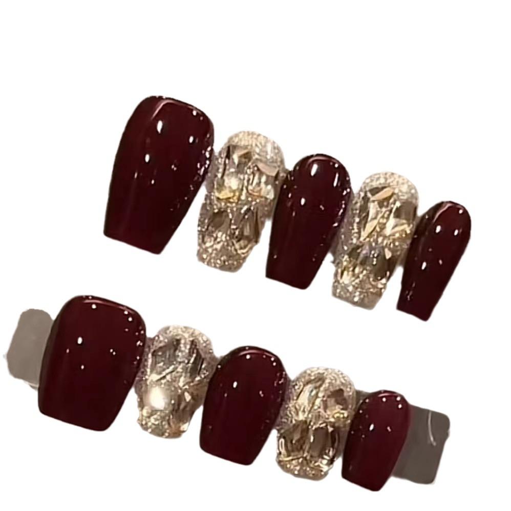 Pure Handmade Phototherapy Manicure Slightly Drunk Red Wearer Finished Cat Eye Nail Patches Show Whiteness and Temperament
