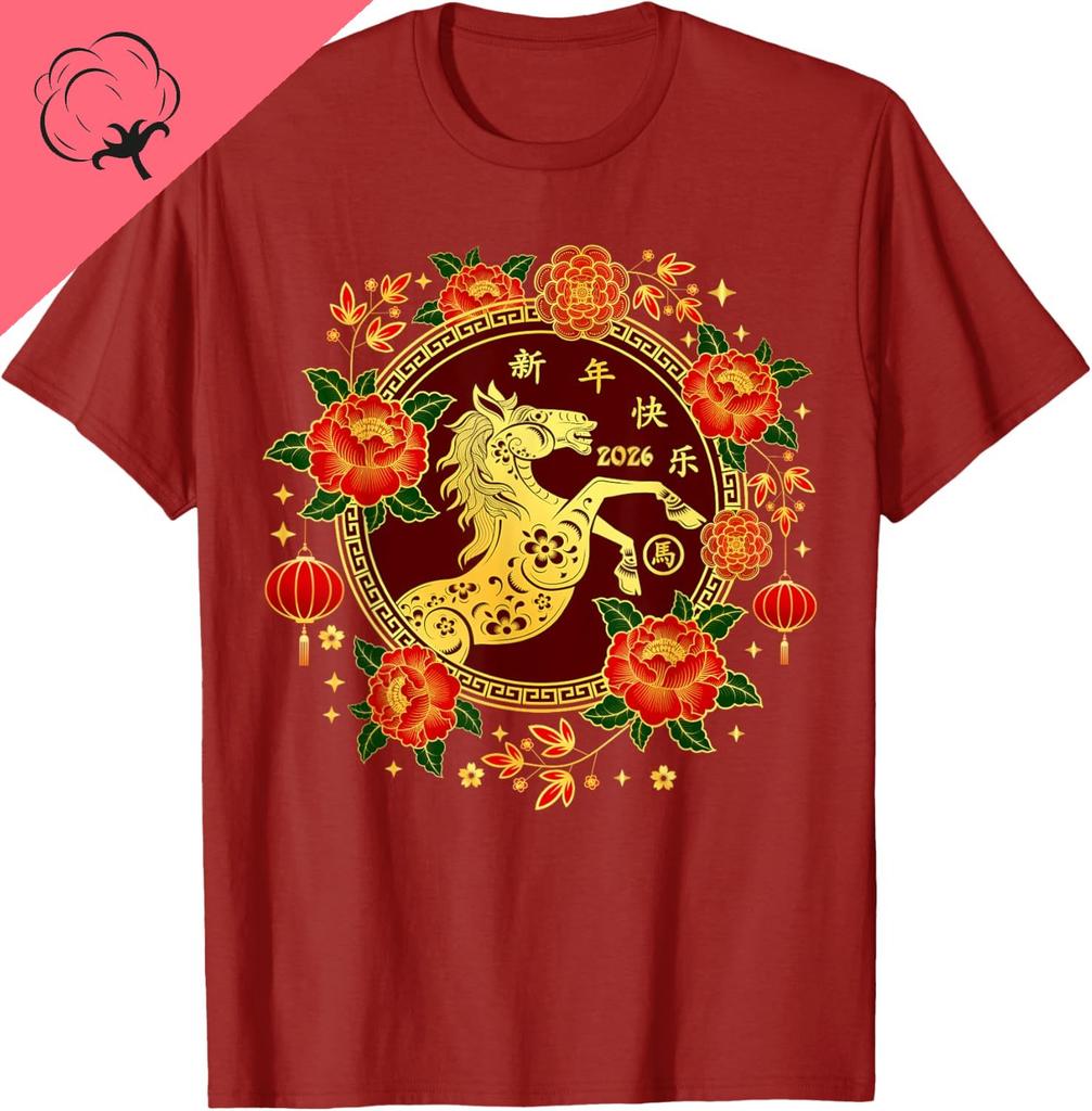 2026 Fire Horse Tshirt Chinese New Year Horse Sweatshirt Unisex Casual Tops Fashion Cotton Shirts Women Unisex Clothes Classic Gift