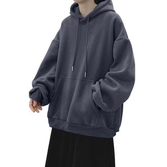 Menn Høst Vinter Hettegenser Snøring Ren farge Elastisk mansjett tykk Plus Size Big Patch Lomme Hette Løs Hold varmen Midt lengde Sport Par Topp