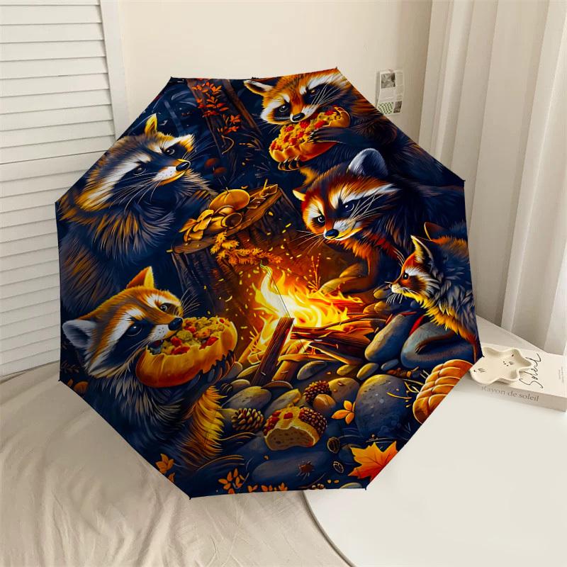 

1PC Raccoons Forest Umbrella-8-Rib Reinforced, Automatic Open, Lightweight & Durable, Fashion Accessory for Outdoor, H0390