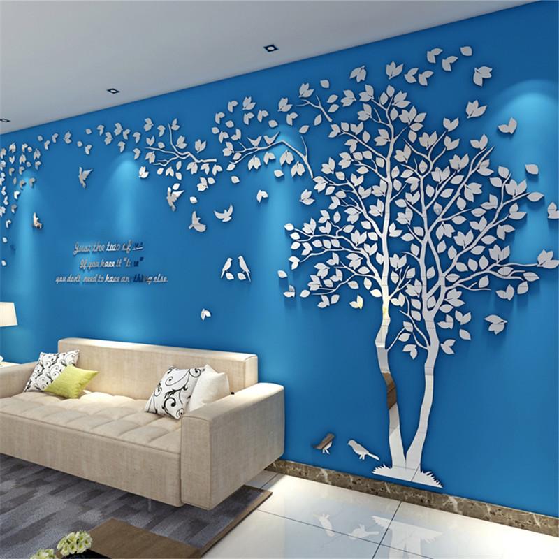 Adesivo da parete a specchio acrilico albero 3D decalcomanie arte fai da te TV sfondo poster da parete decorazione della casa camera da letto soggiorno adesivi