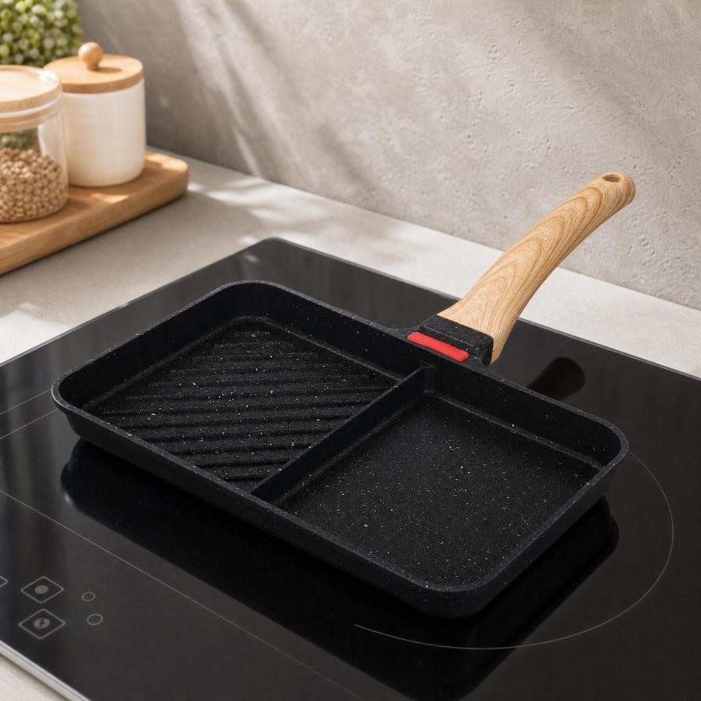 doubleSection Frying Pan Induction Compatible Rectangular Nonstick Grill