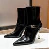 Fashion Star style Fashion Patent Leather Metal Buckle Zip Women Ankle Boots Elegant Thin High heels Autumn Winter Chelsea Boots Shoes