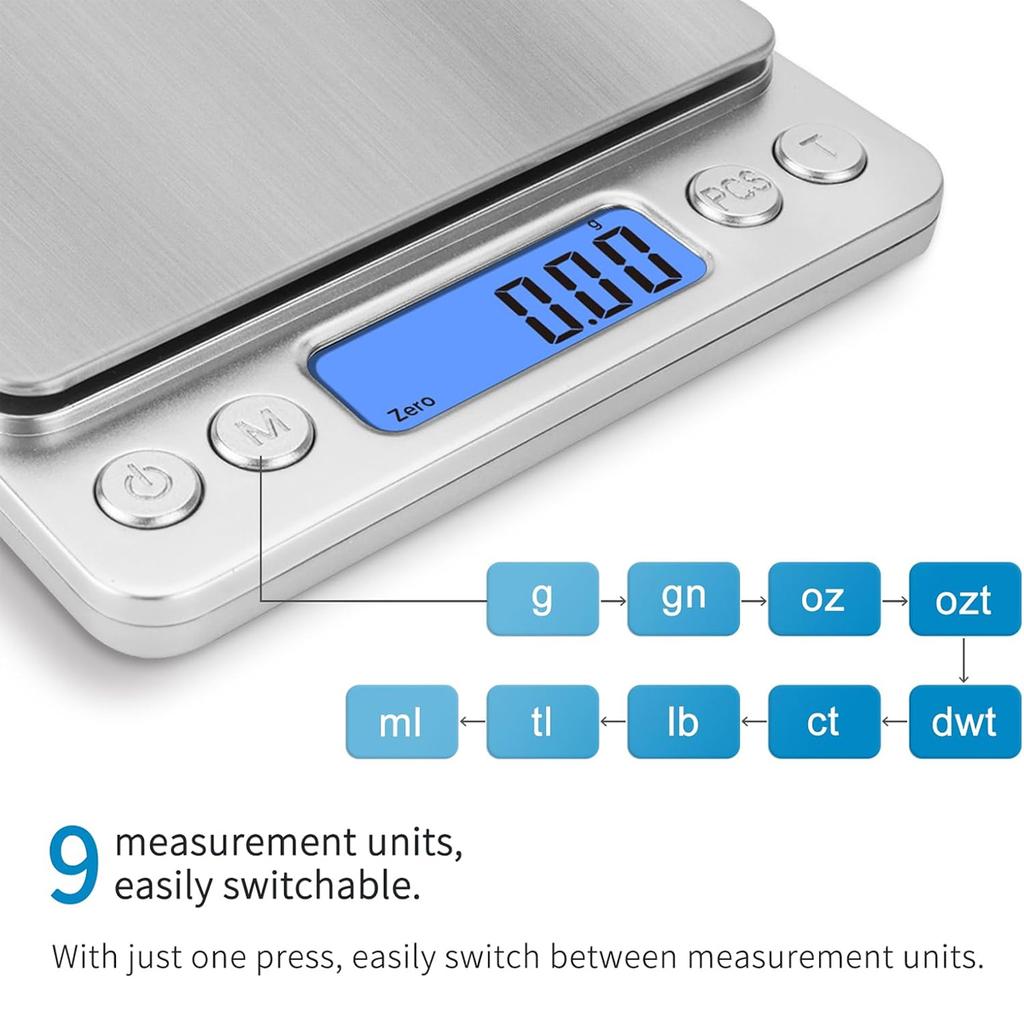 500g/0,01g Prenosná váha na šperky 3kg/0,1g Váha s digitálnym displejom Pekárska elektronická váha Osobná stolová váha Kuchynská váha na potraviny