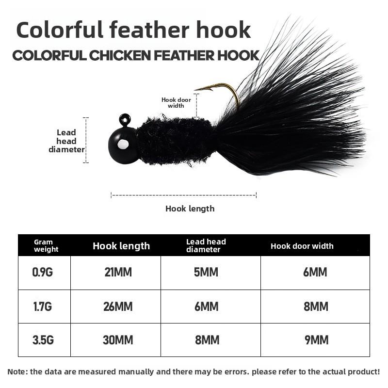 Handmade Chicken Feather Hook Micro Fly Hook0.9g1.7g3.5gColorful Feather Jig Head Lure Bass Fake Bait