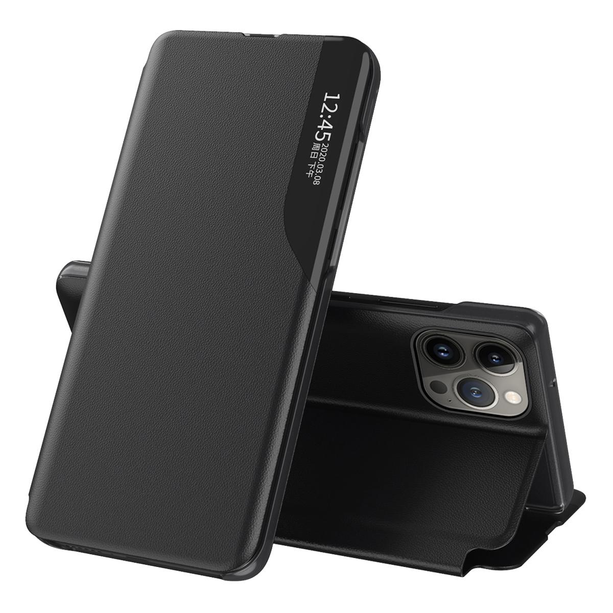 

For iPhone 15 Pro Max View Window Flip Stand PU Leather Phone Case Shockproof Phone Cover Black